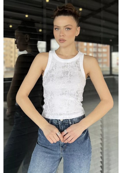 Kadın Işıltılı Sıfır Kol Kaşkorse Bluz P-00016079