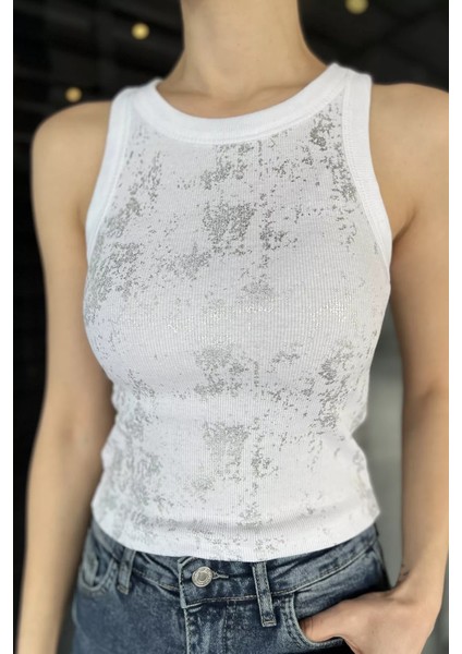 Kadın Işıltılı Sıfır Kol Kaşkorse Bluz P-00016079