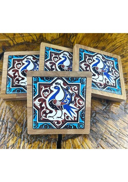 Osmanlı Kalyonu Motifli Ahşap Bardak Altlığı Takımı