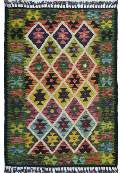 Yün Iplikten El Dokuma Renkli Afgan Kilim 83 x 116 cm (0.96 M²)