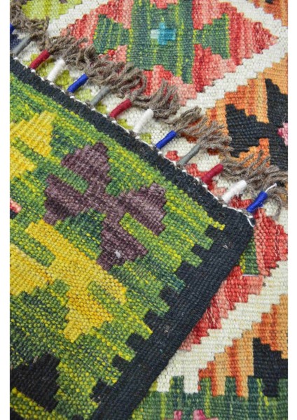 Yün Iplikten El Dokuma Renkli Afgan Kilim 83 x 116 cm (0.96 M²)