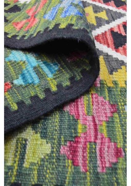 Yün Iplikten El Dokuma Renkli Afgan Kilim 83 x 116 cm (0.96 M²)