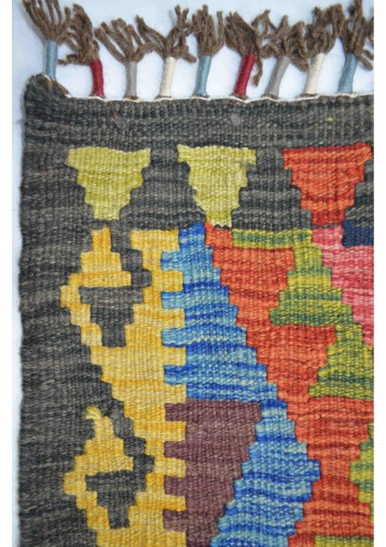 Yün Iplikten El Dokuma Renkli Afgan Yolluk Kilim 62 x 166 cm (1.03 M²)