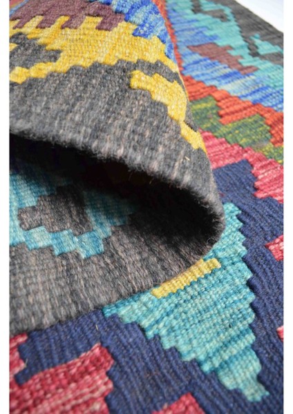 Yün Iplikten El Dokuma Renkli Afgan Yolluk Kilim 62 x 166 cm (1.03 M²)