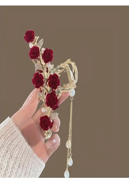 Şık Kırmızı Gül Tassel Saç Tokası fiyatları