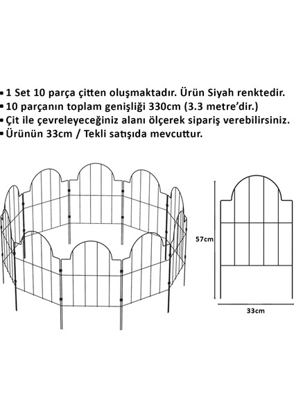 Bahçe Çiti 10'lu Set 330CM Model - 2 Siyah