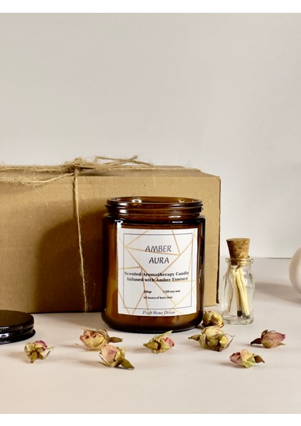 Amber Kokulu 250 cc Amber Cam Kavanoz Mum, Doğal Aromaterapi Mumu
