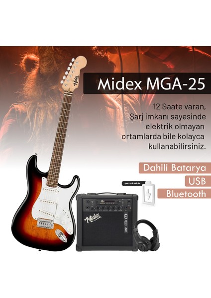 RPH-30SB-25AMP Gül Klavye SSS 25W Amfili Elektro Gitar Seti