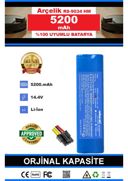 Arçelik Rs 9034 Hm 5200mAh Robot Süpürge Bataryası - Gerçek Kapasite, Maksimum Güvenlik