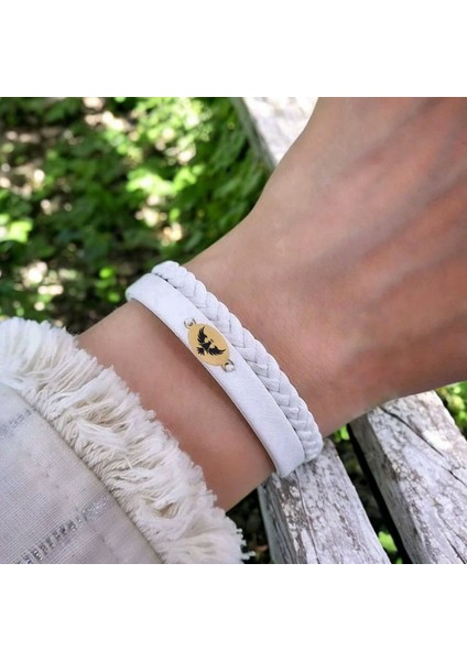 14 Ayar Plakalı Altın Derili Oval Motifli Kadınlara Özel Sembol Bilekliği-380SEMBOL-Beyaz fiyatları