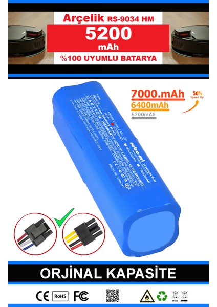 Arçelik Rs 9034 Hm 5200mAh Robot Süpürge Bataryası - Gerçek Kapasite, Maksimum Güvenlik fırsatları