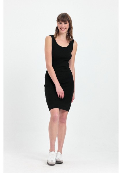 Kadın Mini Bodycon Kolsuz Siyah Elbise