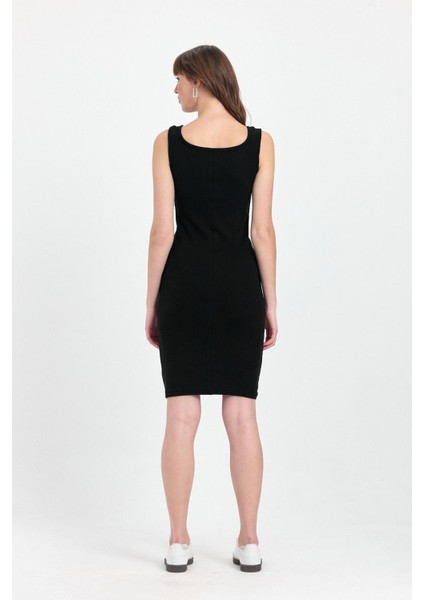 Kadın Mini Bodycon Kolsuz Siyah Elbise