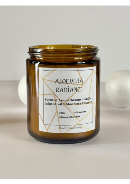 Aloe Vera Kokulu 250 cc Amber Cam Kavanoz Mum, Doğal Aromaterapi Mumu