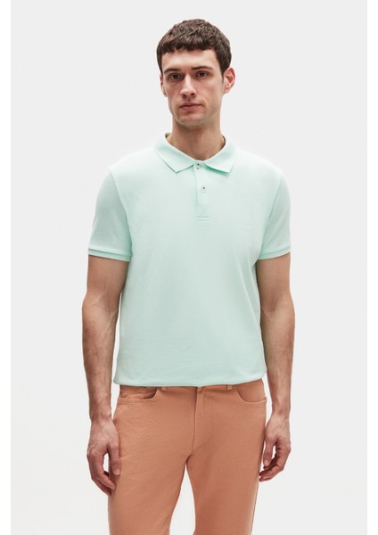 Regular Fit Mint %100 Pamuklu Uzun Ömürlü Kıvrılmaz Polo Yaka Nakışlı T-Shirt 4HC14ORT51000