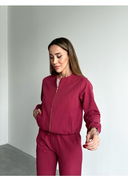 4s Kadın Üstü Fermuarlı Montlu Çok Ince Kumaştan Pantolonlu Takım indirimleri