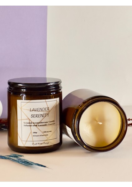 Lavanta Kokulu 250 cc Amber Cam Kavanoz Mum, Doğal Aromaterapi Mumu