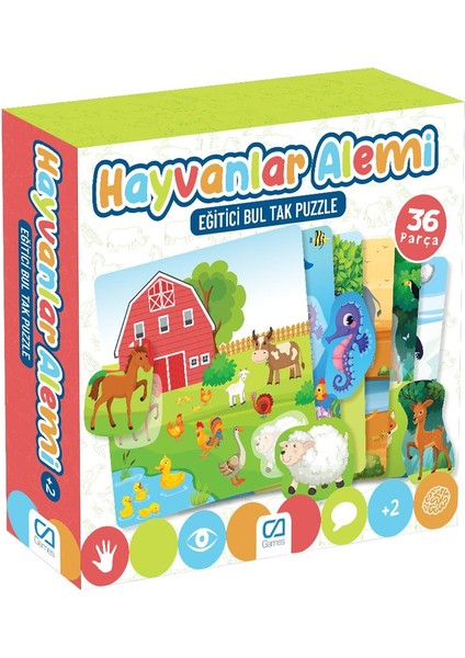 Hayvanlar Alemi 36 Parça Bul Tak Puzzle Eğitici Oyunlar Serisi indirimleri