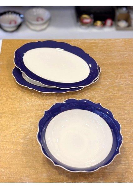 Arow Lacivert 3'lü Kayık Tabak Salata Kase Seti fiyatları