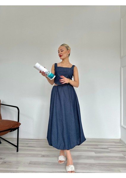 Kadın Denim Balon Etek Mavi