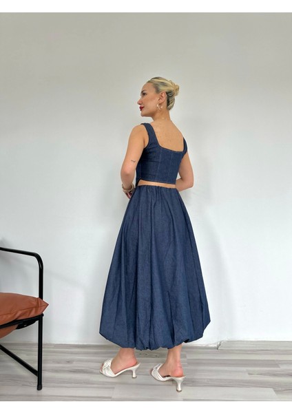 Kadın Denim Balon Etek Mavi modelleri