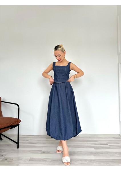 Kadın Denim Balon Etek Mavi fırsatları