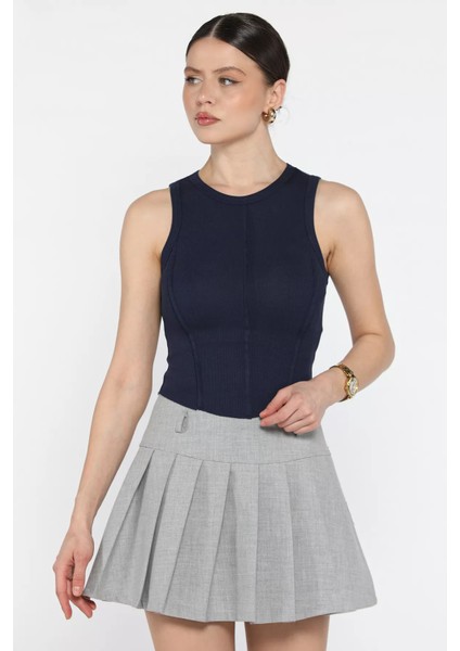 Kadın Bisiklet Yaka Parçalı Likralı Bluz P-00016047