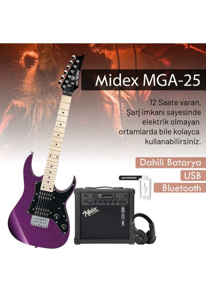 DE-150PU-25AMP Maple Klavye HH 25 W Amfili Elektro Gitar Seti
