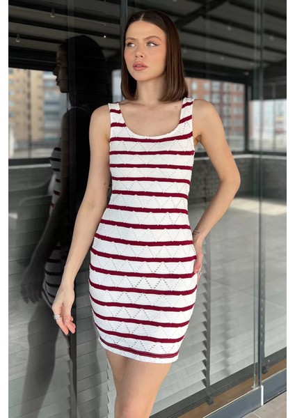 Kadın Şerit Desenli Astarlı Elbise P-00016045