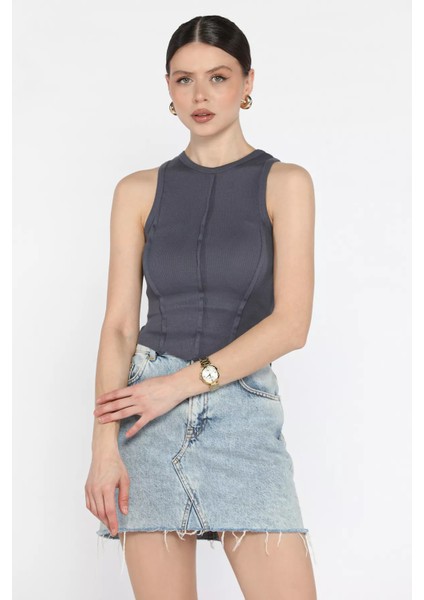 Kadın Bisiklet Yaka Parçalı Likralı Bluz P-00016047
