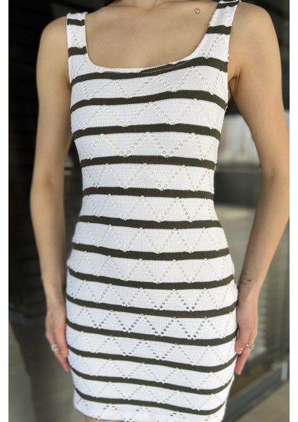 Kadın Şerit Desenli Astarlı Elbise P-00016045 fırsatları