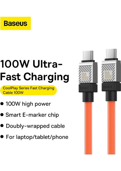 Coolplay Serisi Hızlı Şarj Kablosu Type-C To Type-C 100W 1 Metre Turuncu modelleri