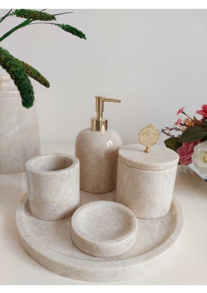 Crema Golden - Doğal Bej Mermer Banyo Seti 5li