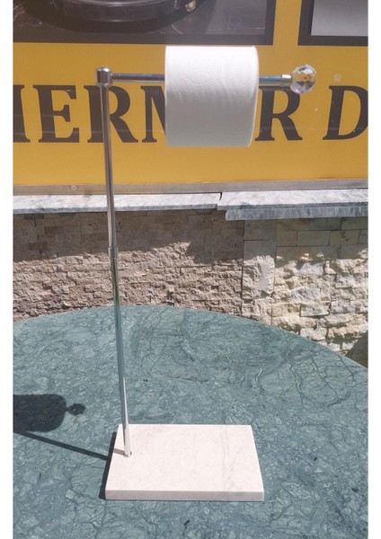 Mermer Wc Peçetelik Askısı - Bej Mermer - Gümüş