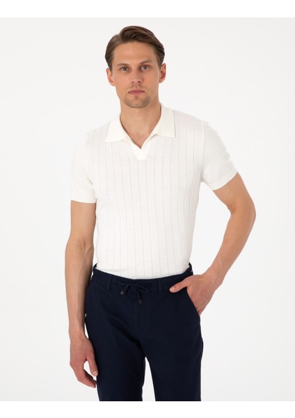 Erkek Ekru Slim Fit %100 Pamuk Polo Yaka Triko Tişört 50307334-VR019