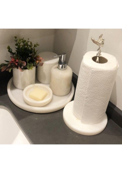 Dekoratif Doğal Beyaz Mermer Banyo Seti Takımı 6lı