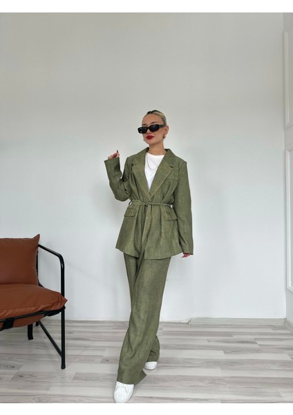 Kadın Keten Ceket Pantolon Takım Haki fiyatları