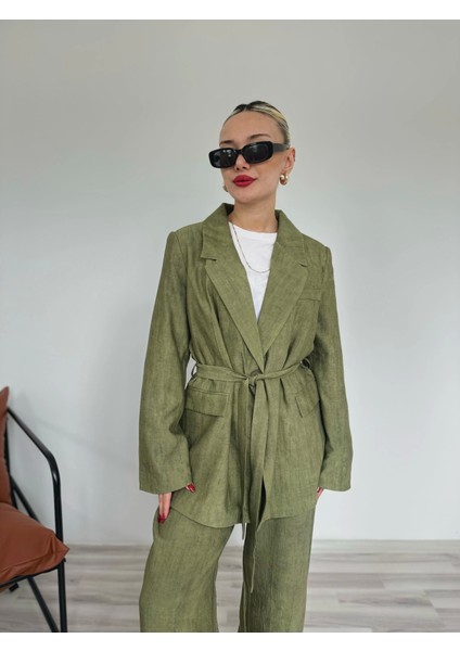 Kadın Keten Ceket Pantolon Takım Haki fırsatları