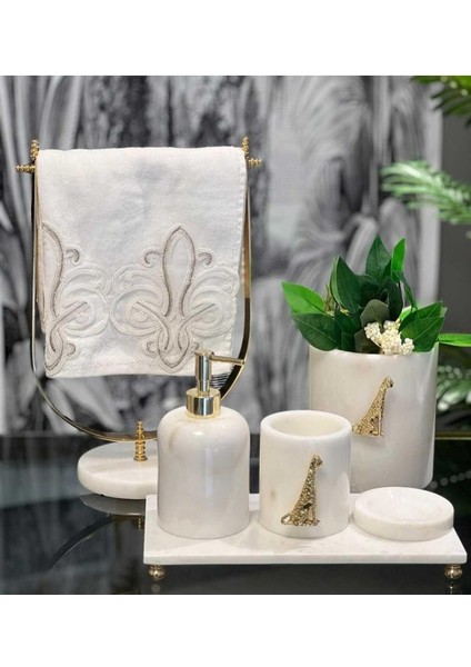 Jaguar- Beyaz Mermer Banyo Seti-6 Lı