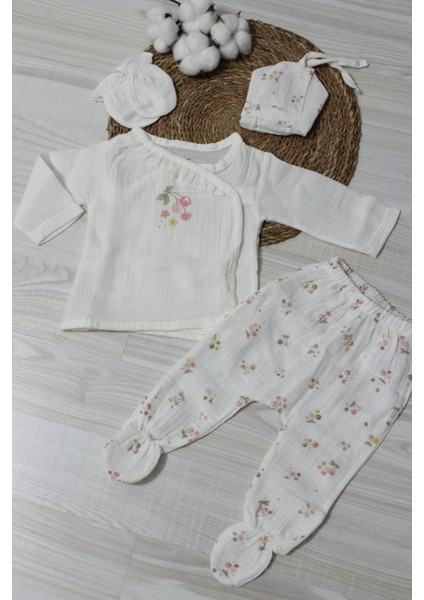 Barbosa Caramell Kız Bebek Müslin Vişne Desen 10'lu Hastane Çıkışı Zıbın Seti New Season (Yazlık)