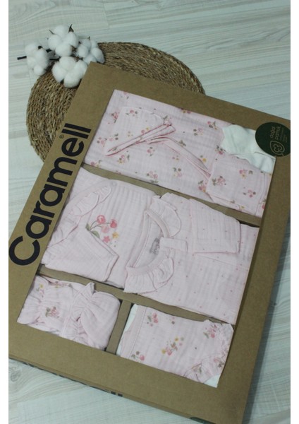 Barbosa Caramell Kız Bebek Müslin Vişne Desen 10'lu Hastane Çıkışı Zıbın Seti New Season (Yazlık)