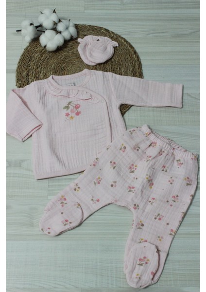 Barbosa Caramell Kız Bebek Müslin Vişne Desen 10'lu Hastane Çıkışı Zıbın Seti New Season (Yazlık)