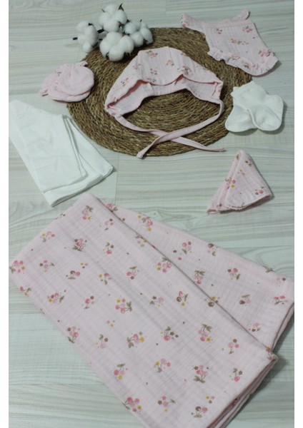 Barbosa Caramell Kız Bebek Müslin Vişne Desen 10'lu Hastane Çıkışı Zıbın Seti New Season (Yazlık)