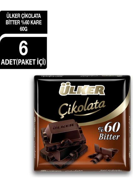 Çikolata %60 Bitter Kare 60gr x 6