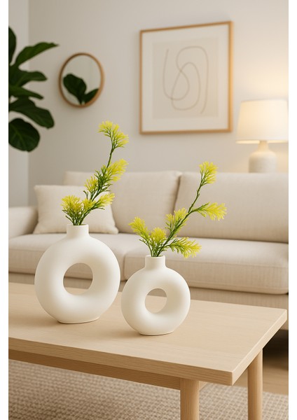 Halkalı 2'li Vazo Modern Ev Salon Oda Dekorasyonu Donut Vazo Seti
