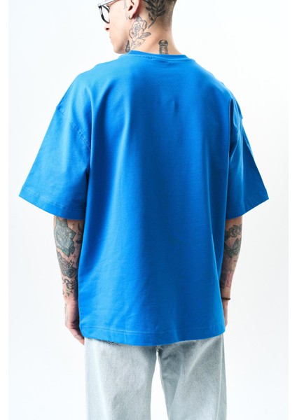 Erkek Respire Yazı Detaylı Oversize T-Shirt Bebe Mavi indirimleri