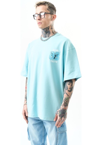 Erkek None Three Baskılı Oversize T-Shirt Bebe Mavi modelleri
