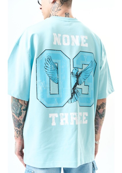 Erkek None Three Baskılı Oversize T-Shirt Bebe Mavi fırsatları