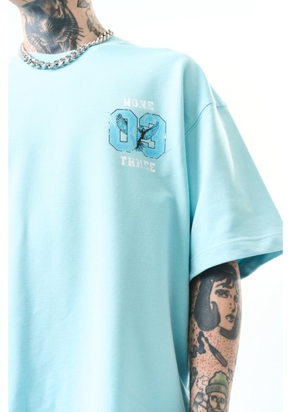 Erkek None Three Baskılı Oversize T-Shirt Bebe Mavi indirimleri