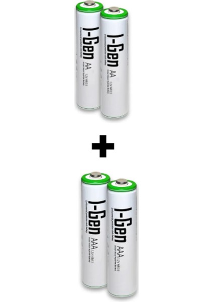 I-Gen B180 4'lü Paket Şarjlı Pil 2 Adet AA 2700 mAh Şarjlı Kalem Pil + 2 Adet AAA 900 mAh Şarjlı İnce Kalem Pil 1.2V NI-MH
